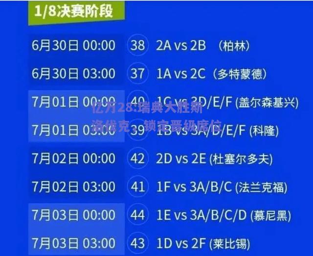 亿万28:瑞典大胜斯洛伐克，锁定晋级席位